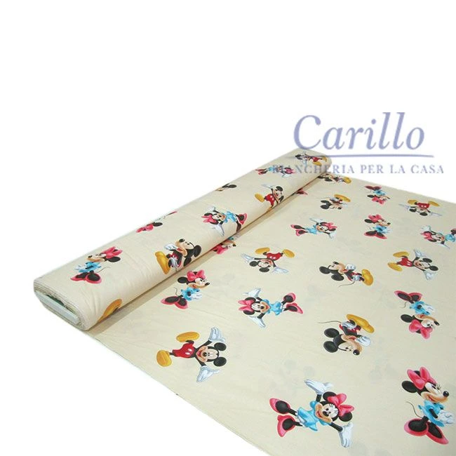 TESSUTO STOFFA COTONE DISNEY MINNIE TOPOLINO A METRO ALT. 280 COLORE PANNA G015 4 TESSUTO STOFFA COTONE DISNEY MINNIE TOPOLINO A METRO ALT. 280 COLORE PANNA G015 - immagine 2